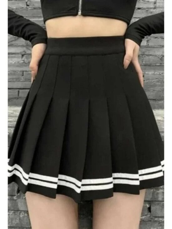 H&M Dresses & Skirts - Divided H&M High Waist Pleated Mini Skirt Black White Stripe NWOT 2